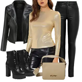 Wetlook Outfit mit Gold/Grau/Gelb Einfarbige Bluse/Crash­Bluse/Transparente Bluse/Blusenbody/Pailletten Bluse/GlitzerBluse Allegra K "Modischer Look für den Herbst"Look: Metallic, Elegant, Metal, Wetlook, Disco