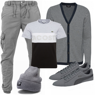 Outfit mit Weiß T-Shirt Lacoste "PUMA Mtze"