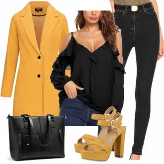 Eine Schulter Outfit mit Schwarz/Rosa/Braun SchlupfBluse/Bluse/Verspielte Bluse/LangarmBluse/VolantBluse/Offene Bluse/Crash­Bluse/Einfarbige Bluse/Bluse Oberteil Parabler "Freizeit Kleidung"