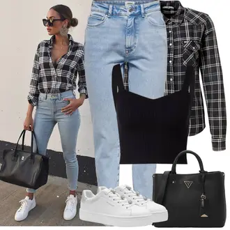 viskóza Outfit sa Crna/Tamnoplava Skraćena majica bez rukava/Majica na špagete/Kratki Top/Bustijer-top/Pleteni top Edited "Proljetni Outfit"