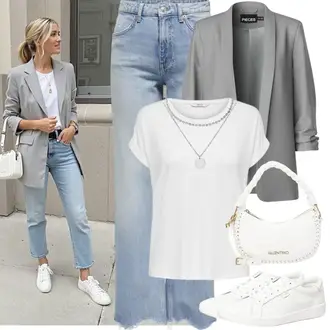 Outfit mit Hellblau Dad Jeans/Wide Leg Jean/Vintage Jeans/Cropped Jeans/Jeans mit Loch/Jeans-Culotte/Jeans mit Schlitz Only "Perfektes Büro Outfit"