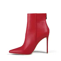 Zhabtuc Damen High Heels Ankle Boots Spitze Stilettos Stiefeletten 11CM Absatz Stiletto Geschlossene Boots Seitlicher Reißverschluss High Heel Spitz Stiefelette Rot Matt EU38.5