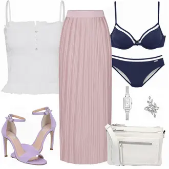 Elegant Outfit mit Lila/Rosa Short Große Größe/Kleid Große Größe/Strick Große/Hose Große Größe/Crinkle Rock/Italienischer Rock/Maxirock/Midirock/Moderne Rock/Plisseerock/Hochzeitsgast Rock About You "ABOUT YOU Rock"Look: A-linie, Uni, Classic, 60er, Coole, Elegant, Schön, Old Money, Romantisch