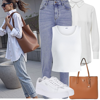 Elegantan, Sportski Ljeto Outfit sa Bijela Niska Tenisica/Tanka tenisica/Tenisica s platformom/Rupičasta tenisica Puma "Proljetni Outfit"Look: Skater, Sportski, Ležerno, Unisex, Disko, Bad Taste, Estetika