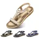 Camfosy Damen Flach Sommer Zehentrenner,Strand Sandalen Elastischen Gemütlich Webmuster Schuhe Bunt Strass Knöchelriemchen Freizeit Urlaub rutschfest Sommer - Schwarz Beige Blau
