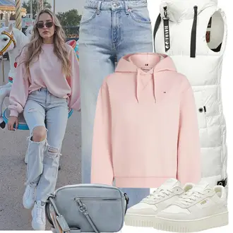 Boho Outfit mit Hellblau Dad Jeans/Wide Leg Jean/Vintage Jeans/Cropped Jeans/Jeans mit Loch/Jeans-Culotte/Jeans mit Schlitz Only "Perfekt für die Freizeit"Look: Vintage, Classic, Schön, Mit Transparent, 70er, Boho, Bohemian, Schlichte, 90er, Retro