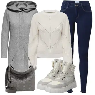Stiefel Outfits Plateau mit Khaki/Beige/Grau/Weiß/Hellgrau/Braun Plateau-Sneaker/Winter Sneaker/Teddy Sneaker Mustang "Schickes Herbst Outfit"
