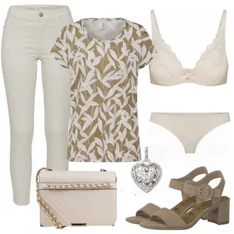 Outfit mit Beige/Khaki/Braun Bikini große größe Schiesser "Modish"