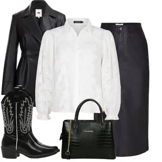 Feest Outfit met Leren rok/Leren Minirok/KunstLeren rok/Kokerrok/Kantoor Rok Sisters Point "Perfect voor de lente"Look: Burgerlijke Stand, Theater, Feest