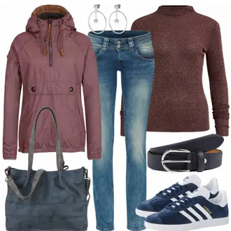 Gazelle Outfit mit Grau Sneaker Adidas Originals "SweetRed"