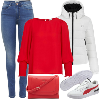 Outfit met rood Blouse "Outfit in warme herfstkleuren"