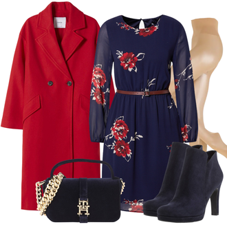 Šifón Outfit s Tmavě modrá/Růžová/Modrá/Fialová Šaty s Páskem/Šaty na Podzim/Květinové Šaty/Šaty S Potiskem/Zimní šaty s dlouhým rukávem About You "Zimní večerní Outfit"