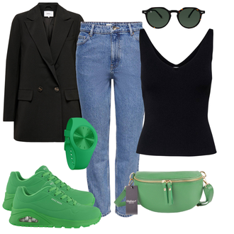 Outfit met zwart Lederen jas Only "Zomerkleding"