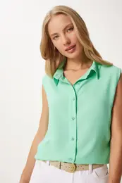 Happiness stanbul Women's Aqua Green Sleeveless Viscose Shirt