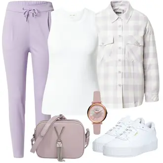 Outfit mit Grau/Lila Flanellhemd/Kariertes Hemd/Bluse Große Größe Urban Classics "Frühlings Outfit"