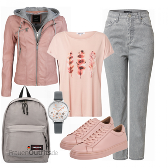 Outfit mit Rosa/Lila/Braun Bikerjacke/KunstLederjacke/Jacke mit Seitlichem Reißverschluss/Leder Bomberjacke/Lederjacke/Motorradjacke Maze "Praktischer Look"