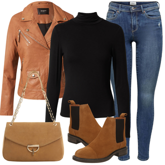 Outfit mit Orange/Braun Bikerjacke/KunstLederjacke/Lederjacke/Motorradjacke/Vintage Lederjacke Be Edgy "Outfits für jeden Tag"