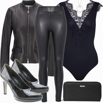 Party Outfits mit Schwarz/Weiß Latex Leggings/Lederlegging/Leggings Lederoptik/Lack Legging/Leggings Große Größe Pieces "Feminines Outfit"
