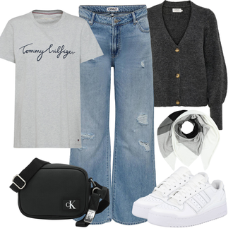 Kombinacije za bucmaste Traditional sa Siva/Svjetlosiva/Tamnosiva/Bijela About You "Jesenski outfiti"Look: Vanjski, moderne, Layered, 80-te roky, Retro, Traditional