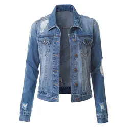 Supertong Jacken Damen Jeansjacke Denim Kurz Mantel Vintage Langarm Beiläufige Outwear Übergangsjacke Frauen Leichte Jacke Einfarbig Revers Knopf Jeansmantel Bomberjacke