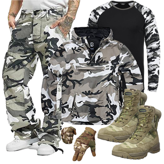 Paintball Outfit mit Dunkelgrün/Dunkelblau Outdoorjacke/Leichte Jacke/Ripstopjacke/Bundeswehr Parka/Snowboardjacke/Verstaubare Jacke/Kapuzenjacke/Wasserdichte Jacke/Regenjacke Brandit "Sportliche Outfit"Look: Airsoft, Paintball