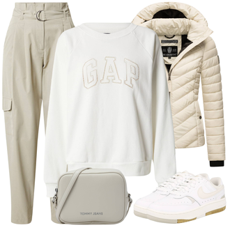 Cargo Outfit sa Kaki Hlače Paperbag Hlača/Hlače od muslina/Boyfriend Hlače/Hlače Visokog Struka VERO MODA "Zimski outfit"