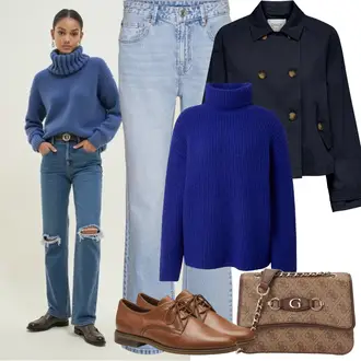 Old Money Style Schule mit Dunkelblau/Hellblau/Blau Mantel/Caban Mantel/Kurzmantel/Sommermantel/Übergangsmantel/Crop Jacke/Kurzjacke/Doppeljacke/Militärjacke/Shirtjacke/Frühlingsjacke/Nachhaltige Jacke/Übergangsjacke/Uniformjacke/Vintage Jacke Only, Dunkelblau/Blau Basic Pullover/Kaschmir Pullover/Grobstrickpullover/Strickpullover/Mohair Pullover/Oversized Pullover/Pullover mit Stehkragen/Einfacher Pullover/Rollkragenpullover/Winterpullover/Wollpullover/Kaschmir-Strickjacke/Strick Poncho/Stehkragen-Strickjacke/Winter Strickjacke/Wolle Strickjacke Edited, Braun/Beige Business-Schuh/Schnürer/Lederschuh/Oxford Schuh/Vintage Schnürschuh/Rahmengenähter Schuh Tamaris "Frühling outfit"Look: Strandtag, Hütten, Muttertag, Pop Konzert, Schule, 50 Geburtstag, 40 Geburtstag, Bayram, Konzert, Konfirmation, Abendessen