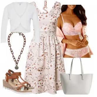 Geblümt Outfit mit Rosa/Lila/Weiß/Braun Kleid Große Größe/A-Linien Kleid/Lässiges Kleid/Baumwollkleid/Kleid mit Tasche/Bedrucktes Kleid/Kleid Standesamt-gast/Ärmelloses Kleid/Sommerkleid About You "Stylische Sommerlaune"