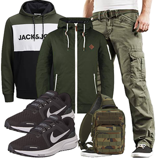 Lang Outfit mit Dunkelgrün/Grün Vintage Hoodie/Damen Pullover/Sport Sweatshirt/Hoodie/Ausgefallener Hoodie/Sport Hoodie/Unisex Hoodie Jack & Jones "Freizeit Outfit"