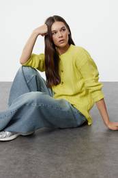 Lime Soft Textured Basic Knitwear Sweater