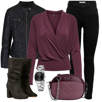 Outfit sa Bijela/Crvena Bluza s Printom/Bluza s Leptir Mašnom/Bluza s Puf Rukavom Only "Poslovni look"