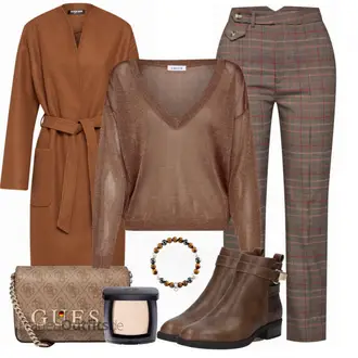80er Outfit mit Braun/Dunkelbraun/Beige Klassischer Stiefel/Cowboystiefel/Gefütterte Stiefelette/Vintage Stiefel/Rahmengenähter Schuh/Leder Stiefelette/Lederjacke/Vintage Stiefelette/Reitstiefel/Chelsea Boot About You "EDITED Pullover"Look: Uni, Western, Country Styl, Cowgirl, Schön, Duckfeet, 80er