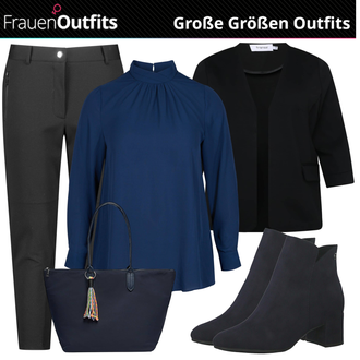 Outfit mit Dunkelblau/Blau Flache Stiefelette/SommerStiefelette/Klassische Stiefelette/Leder Stiefelette/Winter Stiefelette/Gefütterte Stiefelette Tamaris "Große Größen Outfits fürs Büro"
