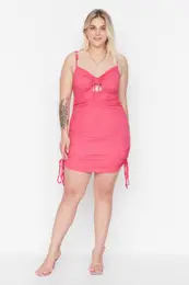 Curve Fuchsia Cutout Detailed Knitted Dress