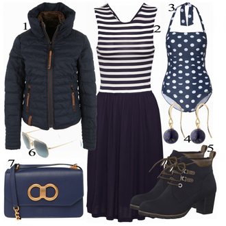 Outfit s Modrá/Tmavě modrá/Světle modrá Push-up tankini/Vintage plavky/Souprava/Tankin s hlubokým výstřihem/Ohlávkou/Plavky Halterneck Lascana "Naketano Bunda"