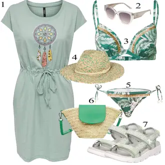 Cvjetna Moć Outfit sa Tirkizna/Svjetlozelena/Zeleno Haljina/Haljina Veći Broj/Bluza i Tunika Tunika Only "Ljetni outfiti"