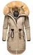 Navahoo warme Damen Winter Jacke lang Kunstfell Winterjacke Parka Mantel B660 [B660-Bomb-Taupe-Gr.M]