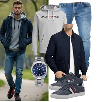Laufen Winter Outfit mit Dunkelblau/Blau/Hellblau Übergangsjacke/Frühlingsjacke/Sommerjacke/Uniformjacke/Fliegerjacke/Bomberjacke donhobo "Freizeit Outfit"Look: Angeln, Jagd, Arbeits, Freizeit, Reiten, Laufen