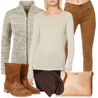 Cowgirl Komfort Outfit mit Braun/Rot Leder Stiefelette/Winter Stiefelette/CowboyStiefel/Chelsea Boot/Lammfell Stiefel/Klassischer Stiefel/SommerStiefelette/Gefütterte Stiefelette/Flache Stiefelette Zweigut "Vero Moda Damen"Look: Emo, Indoor, Western, Country Styl, Trendige, Nahtlos, Casual, Cowgirl, Premium, Schick
