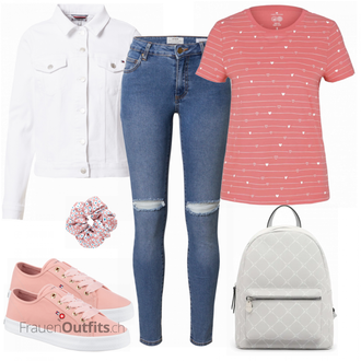 Outfit mit Rosa/Beige/Blau Sneaker Tommy Hilfiger "Schönes Frühlingsoutfit"