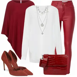 Outfit mit Rot/DunkelRot Treggings/Leggings Lederoptik/Jeggings/Skinny Hose/Lederlegging/Lederhose/Lederimitathose Noisy may "Modischer Look für den Herbst"