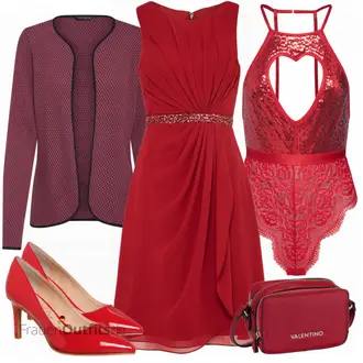 Elegant Outfit mit Dunkelrot/Rot/Rosa Kleid Große Größe Mascara "Rot"Look: Old Money, Empire, Romantisch, Festlich, Elegant, Overdressed, Mom