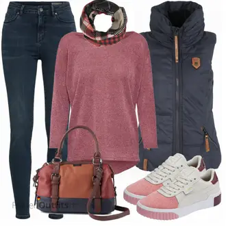 Outfit mit Dunkelrot/Rosa/Lila/Bordeaux 3/4 Bluse/Klassische Tunika/Elegante Tunika/ausgefallene tunika/Festliche Tunika/Lederjacke/Tuniken-Shirt/Bluse Große Größe/Tunika Only "Only Pullover"