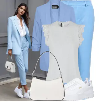 Krštenje Outfit sa Siva/Krem/Bijela/Srebro Veći Broj Bluza i Tunika/Bluza Veći Broj/Majica I Top Veći Broj Pieces "Moderan look za proljeće"Look: Koncer, Brvnare, Krštenje, Majčin dan
