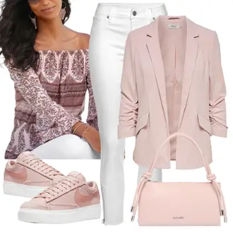 Orientální vzor Outfit s Růžová/Fialová Ležérní košile/Barevná košile/Mušelínová košile Lascana "Ležérní Outfit"