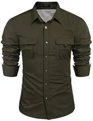 Burlady Herren Hemd Regular Fit Langarm Einfarbiges Hemd Shirt für Männer Khaki Grau Grün