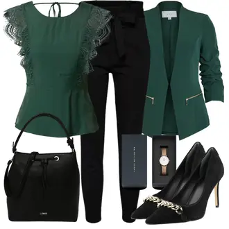 Outfit mit Schwarz Hose Große Größe/Leggings Große Größe/High Waist Hose/Strick Legging/Paperbag Hose/Steghose VERO MODA "Eleganter Look"