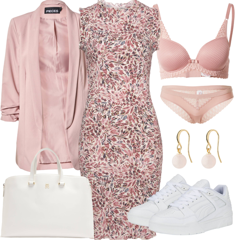 Comment poter Blanc/Rose Bijou Boucle d'oreille Pilgrim avec Rose Robe Fleuri/Robe en Jersey/Robe Coupe Slim/Robe Coupe Droite/Robe Droite/Robe sans Manches/Robe Moulante/Robe Imprimée/Robe Grande Taille VIVANCE