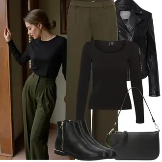 Große Größen Motorrad Outfit mit Schwarz Mantel/Bikerjacke/KunstLederjacke/Lederjacke/Motorradjacke/Vintage Lederjacke gipsy by mauritius "Winter Outfits"Look: Motorrad, Reiten