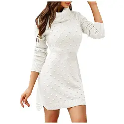 Strickkleid Damen Geschenke Für Frauen, Kommunionkleid Strandkleid Abendkleid Abiballkleider Kleider Für Schwangere Herbstrock Wadenlange Kleidung Herbstkleid Baumwolle (5-Weiß, M)